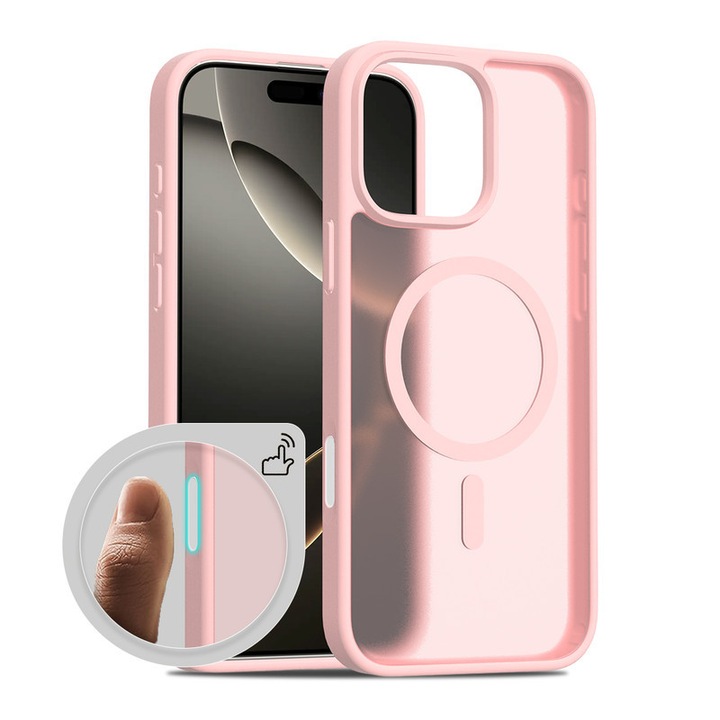 Калъф за телефон, съвместим с MagSafe, военна защита, розов, за iPhone 16 Pro Max