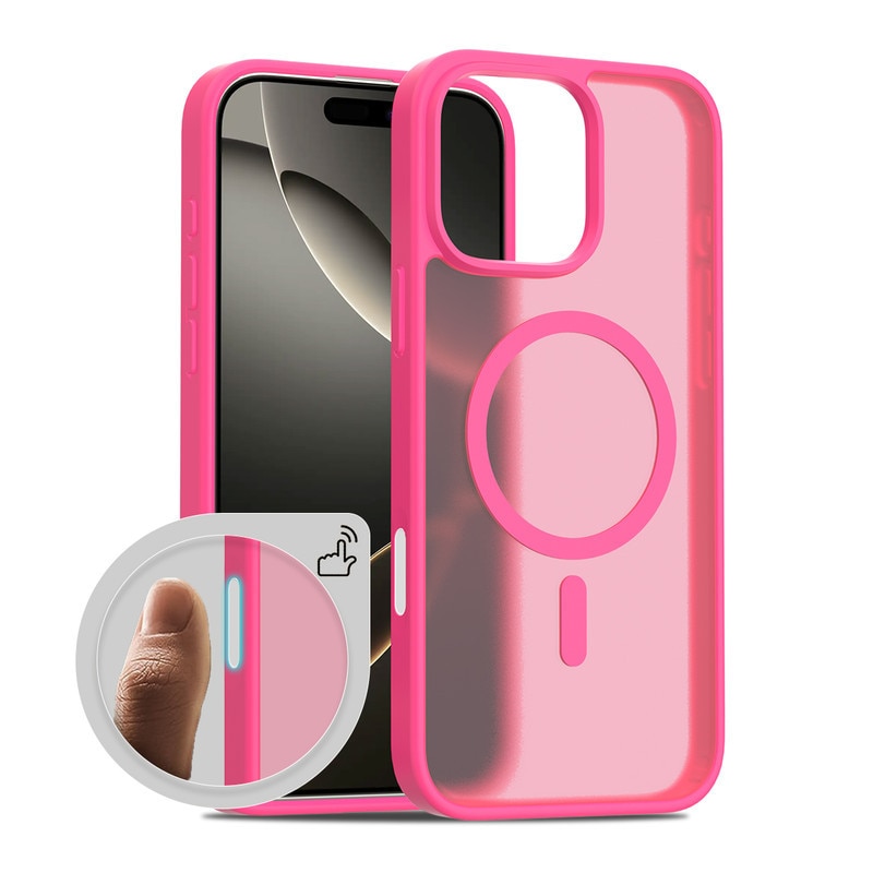 Husa SUPFINE Magnetic pentru iPhone 16 Pro Compatibila cu Mag-Safe Subtire, translucida, anti socuri si cu protectie anti-amprente digitale, Roz fierbinte Roz fierbinte