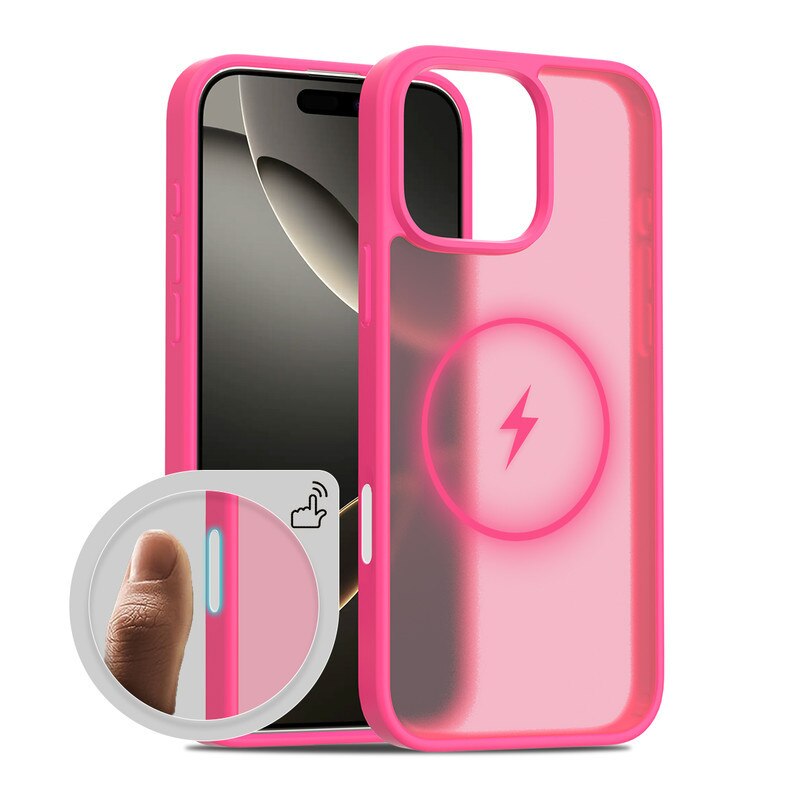 Husa SUPFINE Magnetic pentru iPhone 16 Pro Compatibila cu Mag-Safe Subtire, translucida, anti socuri si cu protectie anti-amprente digitale, Roz fierbinte Roz fierbinte