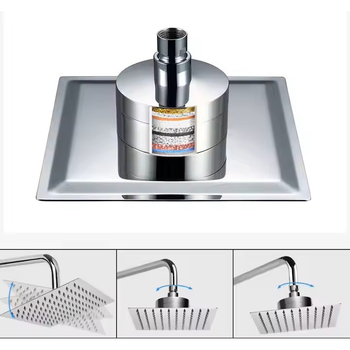 Cap Dus Plafon Inox – Jet Puternic, Ultra Slim, cu Sistem de Filtrare pentru Apa Dura