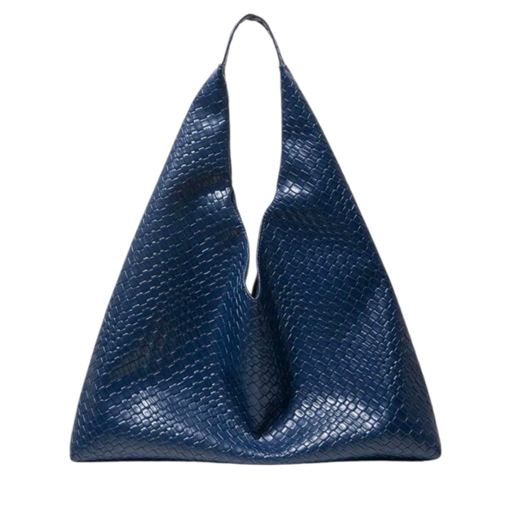 Elegáns női táska, ökológiai bőrből, kék, lakkozott megjelenésű