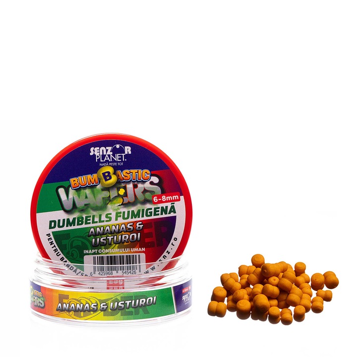 Momeala pentru banda, Bumbastic Wafters Dumbells Fumigena, Senzor Planet, Ananas & Usturoi, 6-8mm, 25g