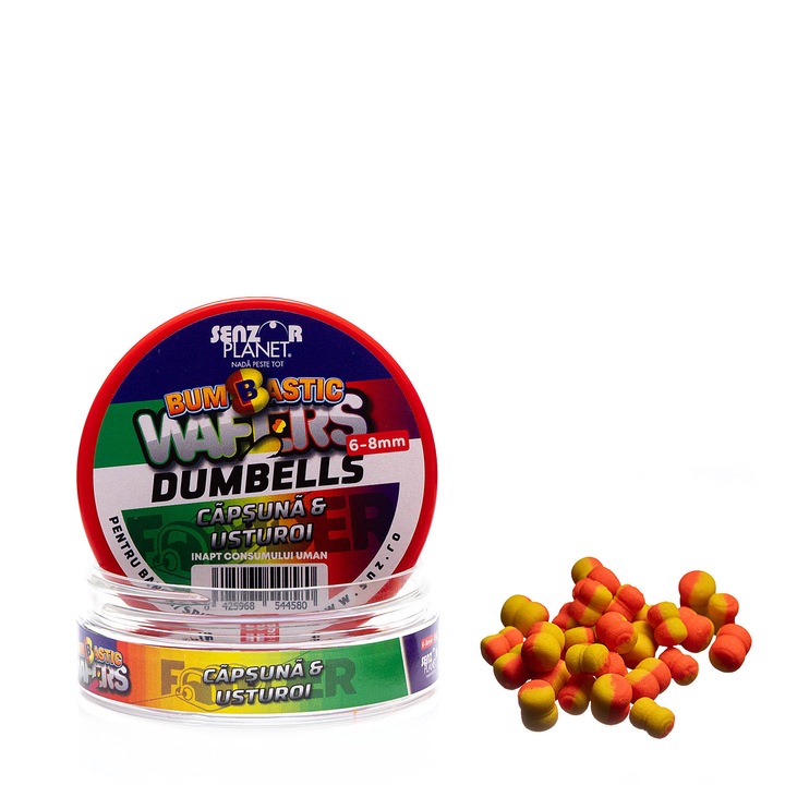 Momeala pentru banda, Bumbastic Wafters Dumbells Fumigena, Senzor Planet, Capsuna & Usturoi, 6-8mm, 25g