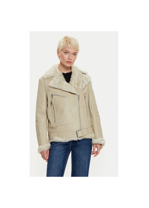 Geaca din piele dama Boss, 50524016, Piele naturala, Ecru, Ecru