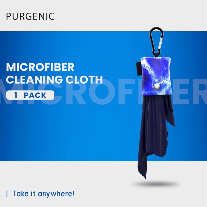 Laveta din microfibra pentru ochelari, TREXORA, anti-statica, portabila, cu carabina, 54x44mm, albastru