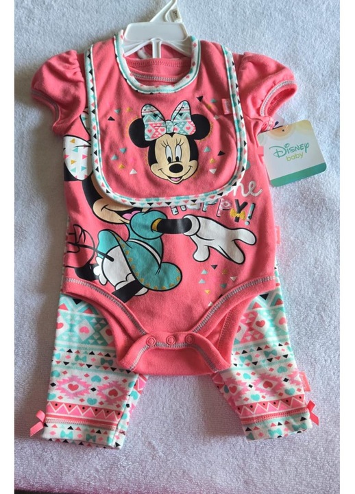 3 részes babaruha, Disney baba, rózsaszín body, színes nadrág, 56-64 CM
