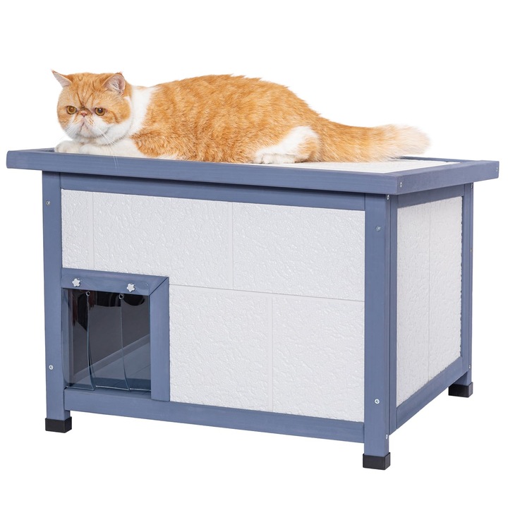 Pat pentru pisici, Petsfit, colibă de exterior, izolată, cu acoperiș deschizător, 5cm