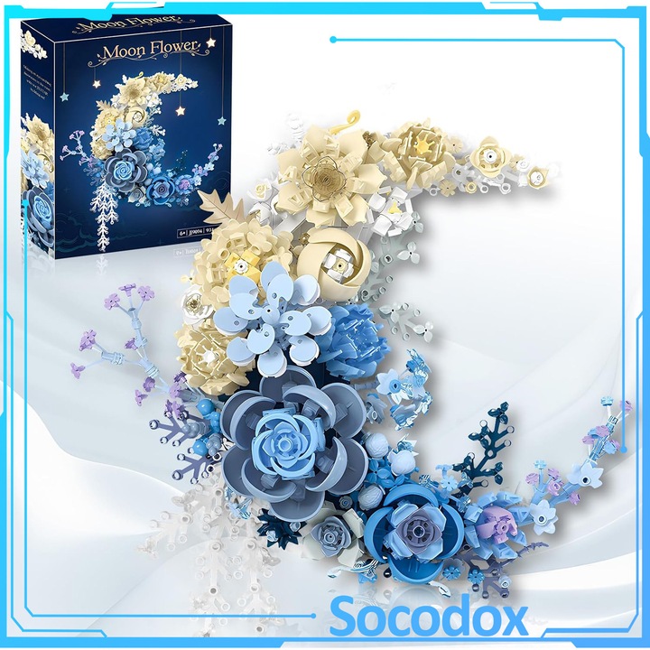 Комплект за сглобяване на букет цветя, Socodox, 934 части, 3D цвете, ботаническа колекция, декорация за маса или стена, творческа релаксация и осъзнатост, 6+ години, перфектен подарък за деца и възрастни, ABS, син