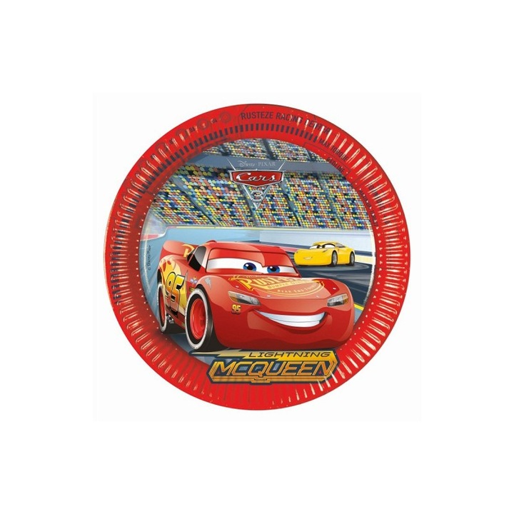 Set 8 farfurii mari pentru party Cars 3, 23 cm Rosu