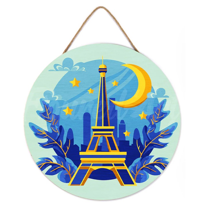 Set pictura pe numere rotunda, pe lemn, Turnul Eiffel, Ø30cm