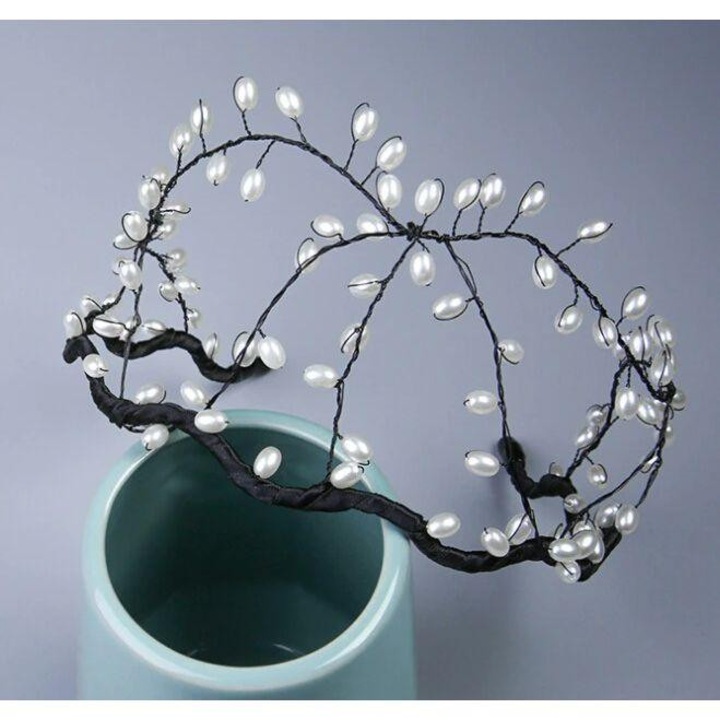 Accesoriu de cap, negru, cu plasa si perlute, Amase C8, Pursehuit