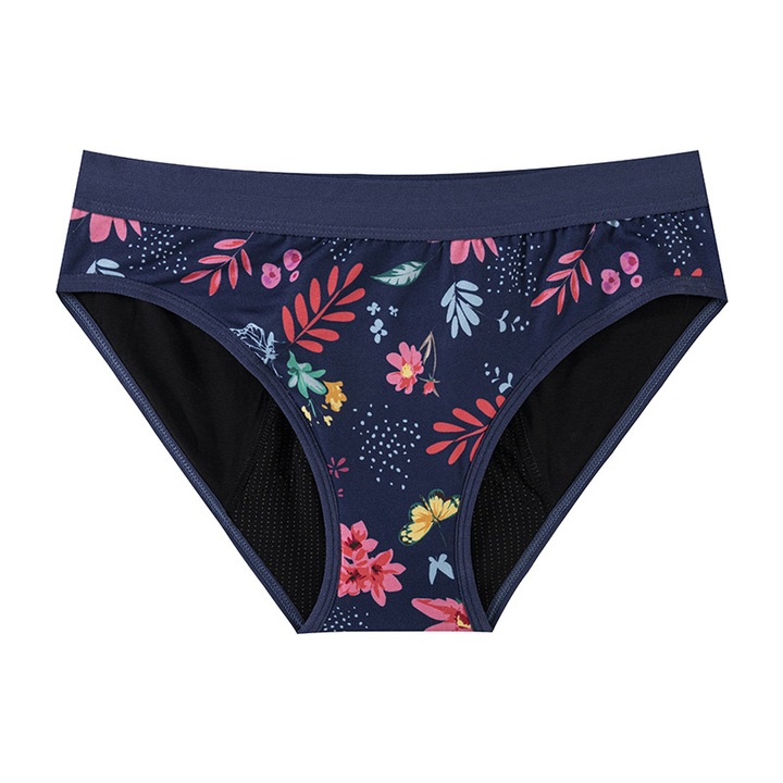Chiloti Menstruali Reutilizabili, model floral, Captuseala din 95% bumbac, set de 4 straturi, Albastru XXL