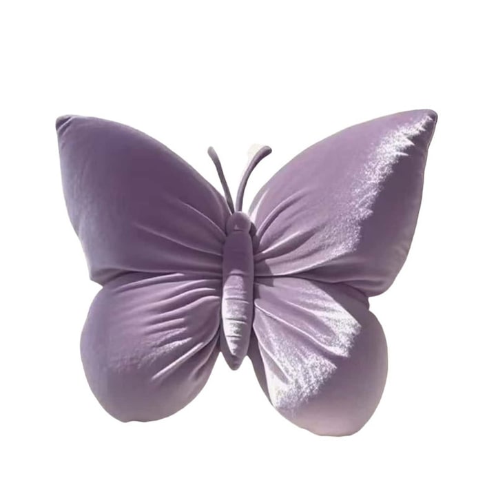Perna decorativa in forma de fluture, perna decorativa pentru canapea, fotoliu sau pat, perna de sprijin lombar din catifea moale pentru scaun de birou si scaun auto (violet)