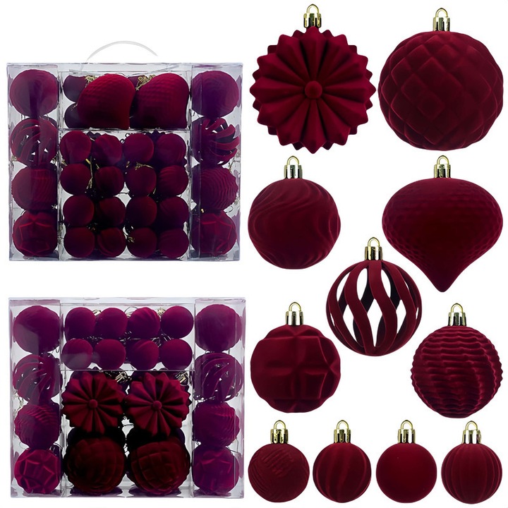 Set de 48 de decoratiuni de Craciun din catifea pentru decorarea casei, nunti si petreceri festive