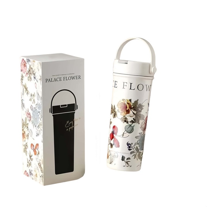 Cana termos din inox, capacitate 650ml, cu filtru pentru ceai, portabil, multicolor