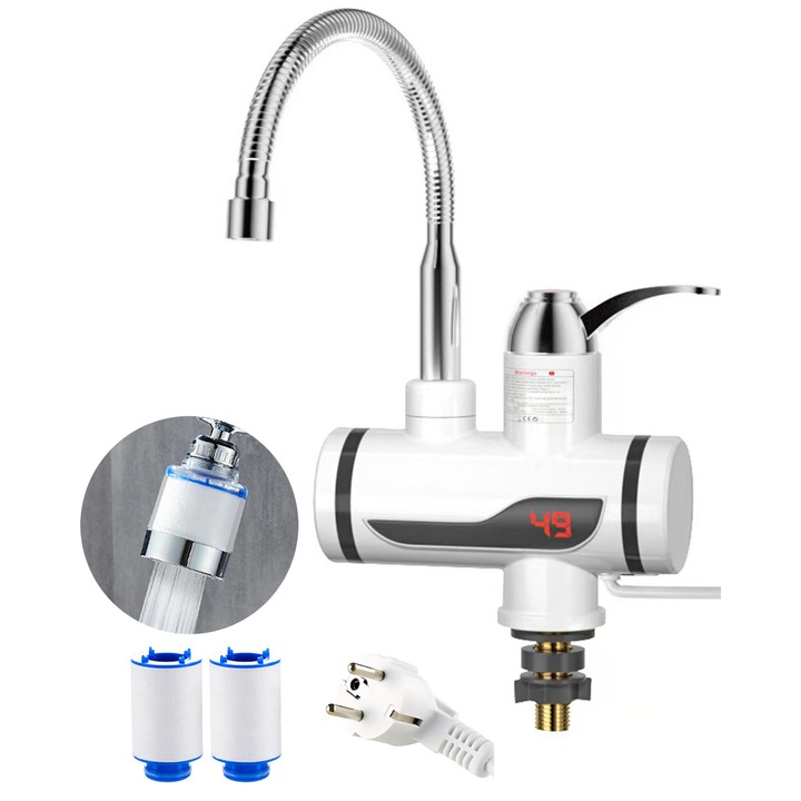 Baterie Electrica Instant Apa Calda – Incalzire Rapida in 3s, Economie de Energie si Apa, Gat Rotativ 360°, Utilizare Cald/Rece pentru Bucatarie, Baie si Exterior