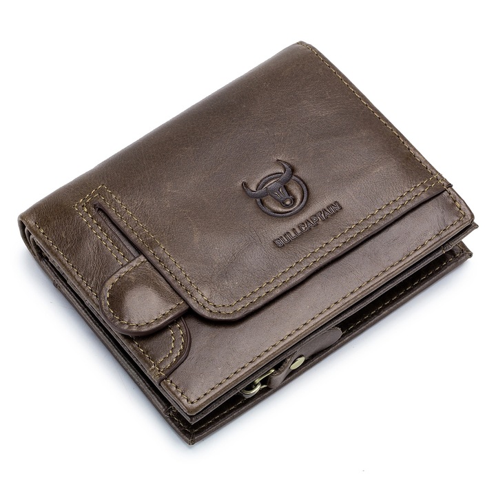Мъжки портфейл, BullCaptain, Естествена кожа, RFID защита, държач за карти, Кафяв