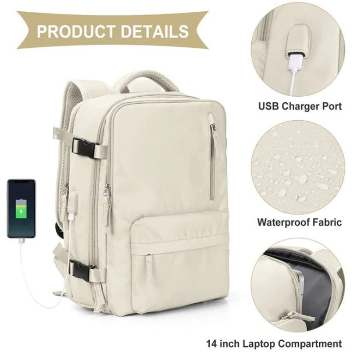 Rucsac calatorie Vivendo, gri, 33x22x47cm, buzunar laptop 16 inch