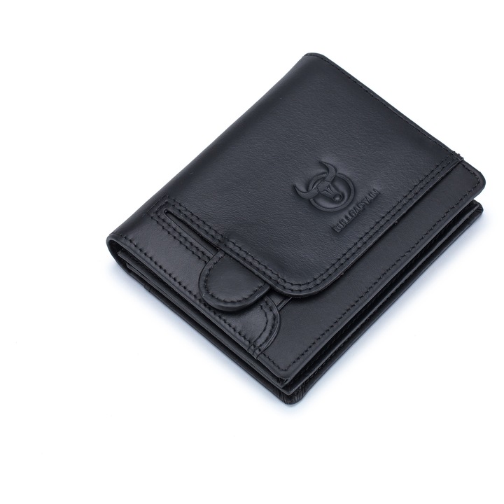 Мъжки портфейл, BullCaptain, Естествена кожа, RFID защита, отделение за карти, Черен