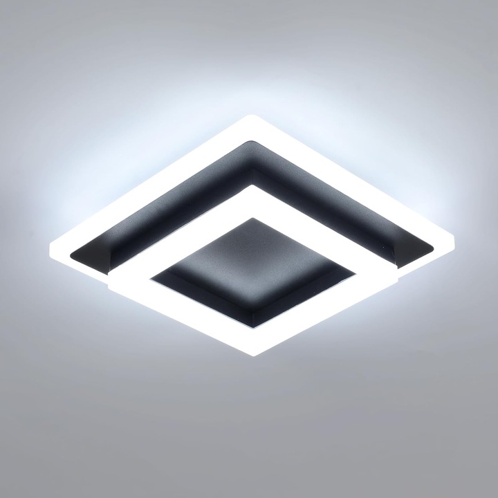 LED плафон, Toolight, Студена светлина 6500K, 24W, 2700LM, Квадратен, Модерен, Черен, подходящ за хол, спалня, кухня, коридор