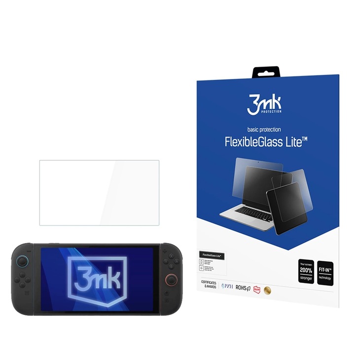 3MK Flexible Glass Lite hibrid képernyővédő fólia, amely kompatibilis a Nintendo Switch 2 konzollal