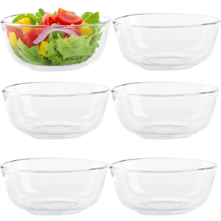 Комплект от 6 кръгли стъклени купички 11,5 см - малки купички за салати, закуски, десерти, сосове