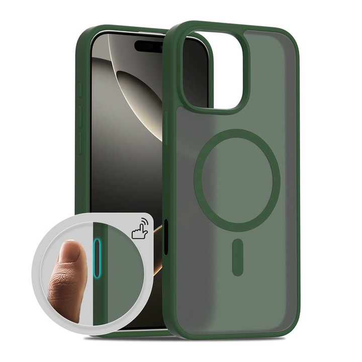 Калъф за iPhone 16 Pro Max, защита от удари, матов прозрачен, зелен