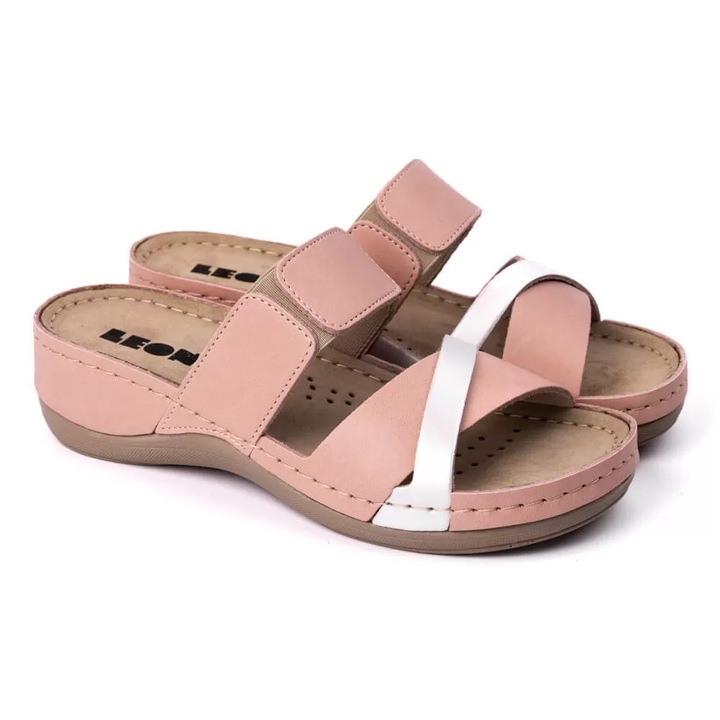 Saboti dama, din piele, de vara, Leon 909, roz 37