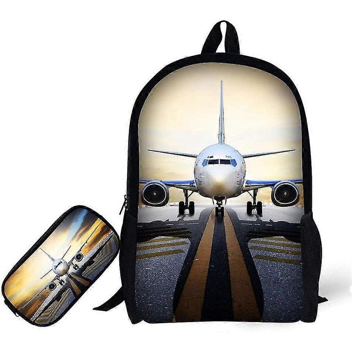 Rucsac Benobby Kids pentru elevi cu creion, ghiozdan de 17" cu imprimeu 3D pentru avion, pentru copii