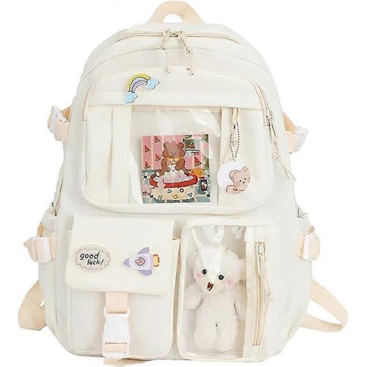 Rucsac pentru copii Benobby cu brosa Kawaii si accesorii, 40*30*11cm (bej)