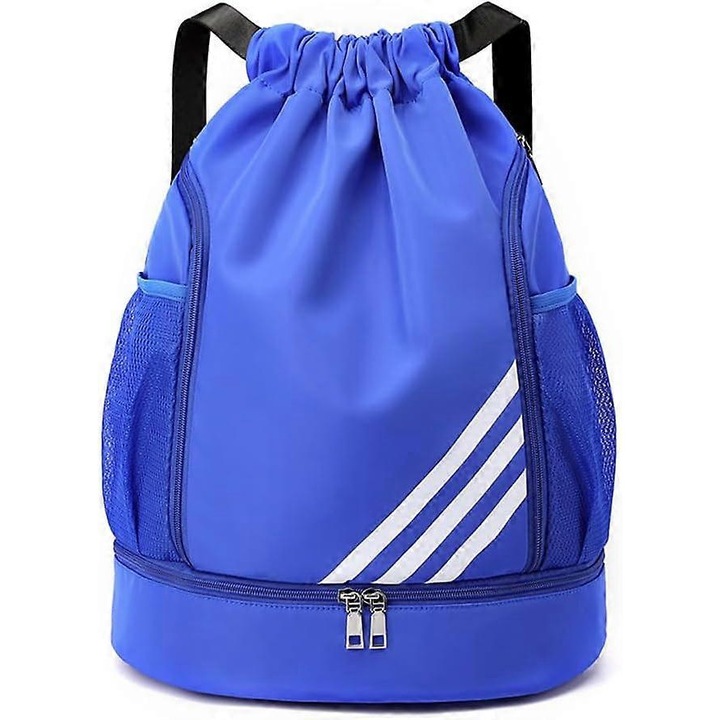 Rucsac Benobby pentru copii, cu snur, pentru mingi de sport in aer liber, din panza de ox, pentru baschet si fotbal, cu capacitate mare, pentru depozitarea mingii de fotbal, albastru regal