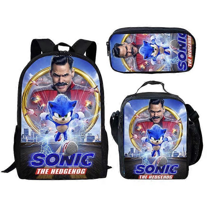 Rucsac Benobby Kids Sonic, geanta de scoala elementara Sonic, geanta de pranz, geanta pentru creioane, set de trei piese, 63-nmaov