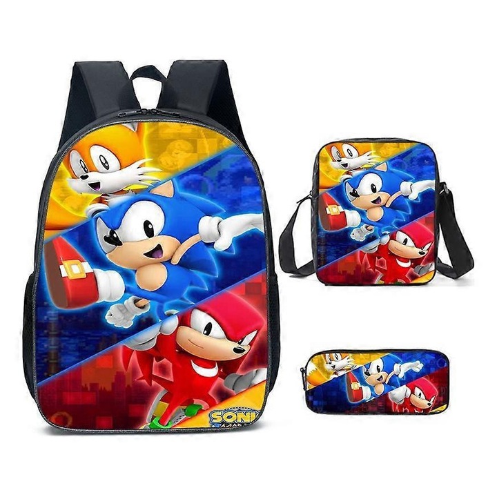 Rucsac Benobby Kids Sonic, geanta de scoala elementara Sonic, geanta de pranz, geanta pentru creioane, set de trei piese, 25-nmaov