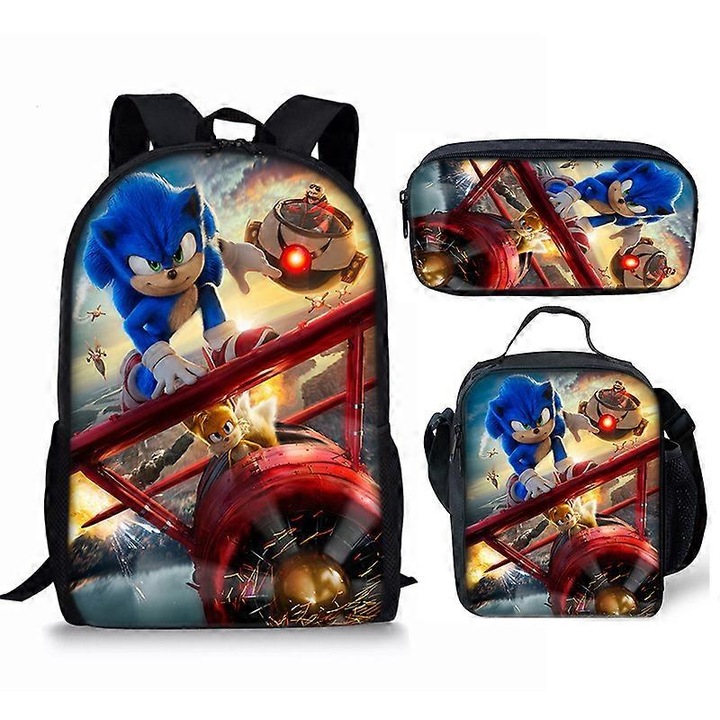 Rucsac Benobby Kids Sonic, geanta de scoala elementara Sonic, geanta de pranz, geanta pentru creioane, set de trei piese, 50-nmaov