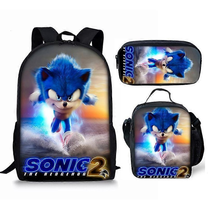 Rucsac Benobby Kids Sonic, geanta de scoala elementara Sonic, geanta de pranz, geanta pentru creioane, set de trei piese, 48-nmaov