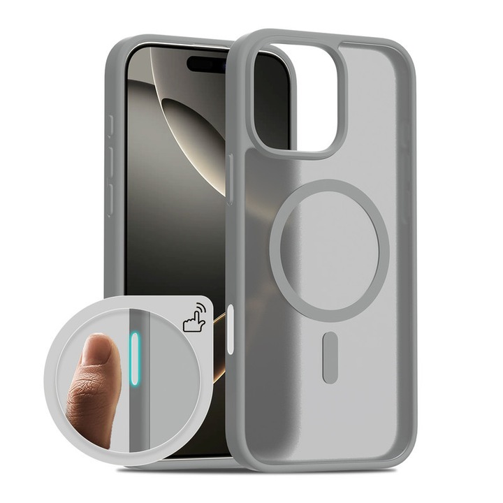 Магнитен калъф за телефон, сив, за Iphone 16 Pro Max, тънък, удароустойчив, матов, TPU