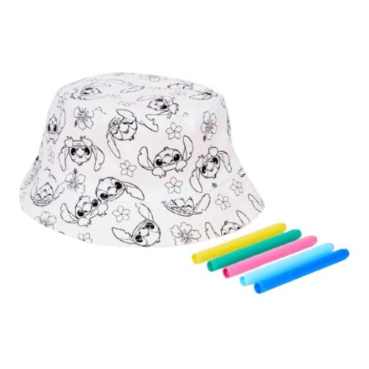 Palarie pentru colorat, 5 carioci pt textil, Stitch, roz