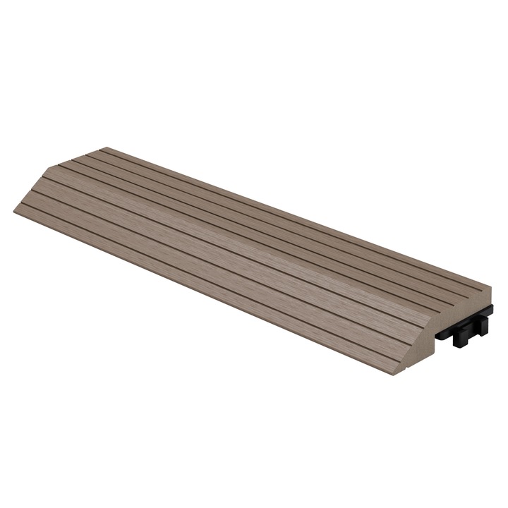 Profil unghiular din WPC ML-Design 30x2x7,5 cm culoare maro inchis, aspect lemn striat, margine de finisare pentru pardoseala de terasa, balcon sau curte sistem de drenaj si imbinare prin clic, rezistente la intemperii