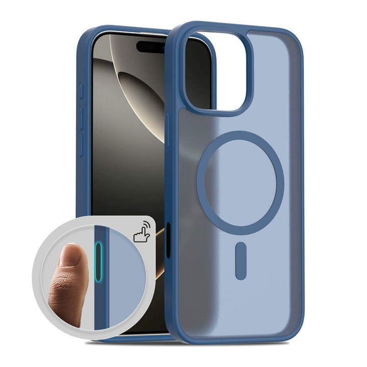 Калъф за телефон за iPhone 16 Pro, защита от удари, матов, тъмносин, TPU