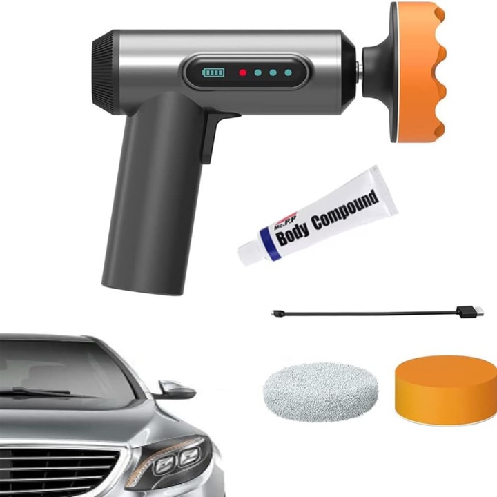 Masina de Polisat Auto Fara Fir GARDEON® cu Acumulator 2000 mAh – Kit Complet cu 3 Discuri, Pasta Polish si Incarcare USB, Putere 80W, Rotatie 1300 RPM, Ideala pentru Faruri, Caroserie si Roti, Negru/Gri