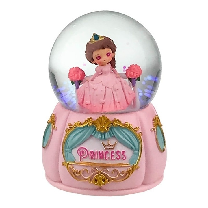 Decoratiune muzicala tip glob, pe suport din rasina, Printesa, 9x13 cm, Roz, Velve