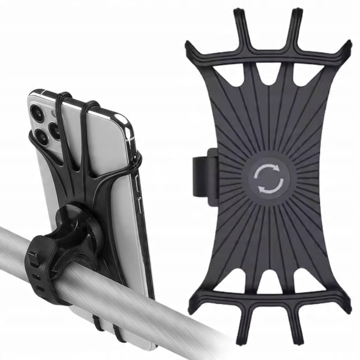 Suport Pentru Biciclete Pe Ghidon, Gearox, GXR-6, 13x6.5 cm, Rotatie De 360°, Silicon, Pentru Biciclete, Motociclete, Scutere, Curea De Montare Reglabila, Rezistenta La Intemperii