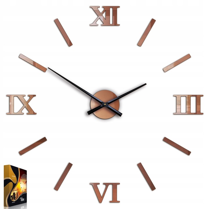 Ceas de perete ModernClock, model Numero, 75x75cm, cu cifre romane, finisaj metalic cupru