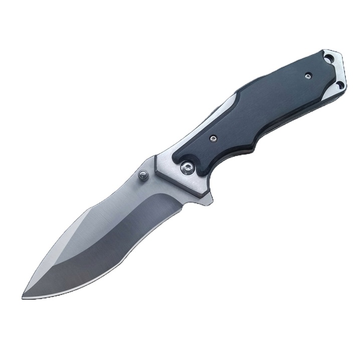 Cutit Pliabil tip briceag, 'The Rhyno', cu Blocare Lama, pentru Outdoors, Camping, Vanatoare si Bushcraft, Otel Calit, 21cm, Negru, PriStyle®