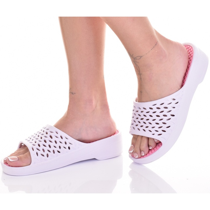 Papuci Martinus cu platforma, usori, confortabili, alb, plastic