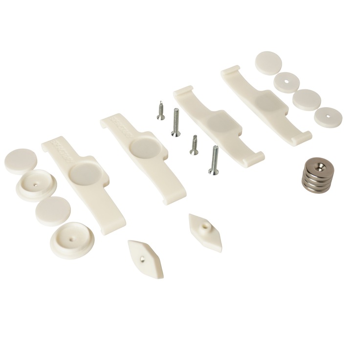 Set suporturi magnetice grila fagure placute numar inmatriculare auto Slim - 4 bucati (fata + spate), alb