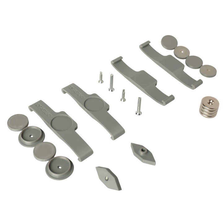 Set suporturi magnetice grila fagure placute numar inmatriculare auto Slim - 4 bucati (fata + spate), gri