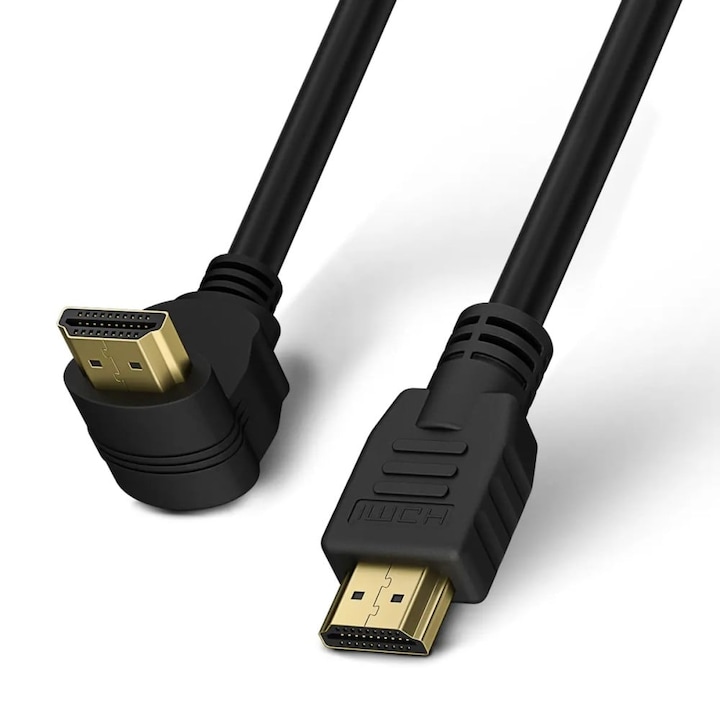 Cablu HDMI, high speed, ethernet, V2.0, 4Kx2K@60Hz, conector 90 grade, 2M, Negru, Techly, ICOC HDMI-4-020NE9