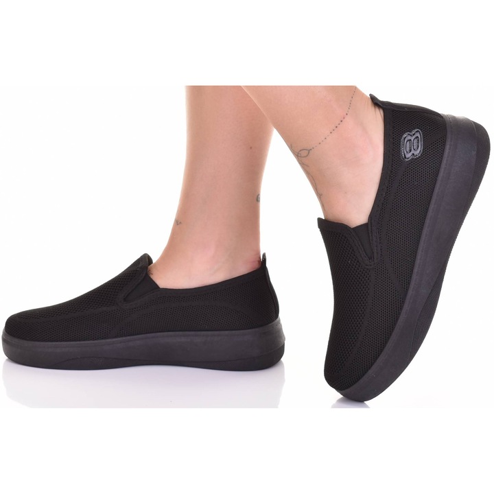 Tenisi dama Martinus, slip-on, usori, negri, material textil