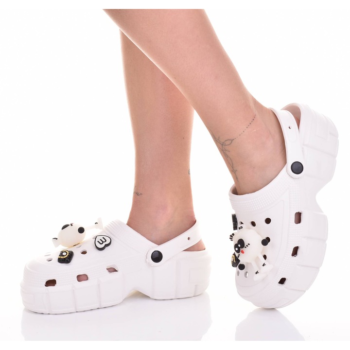 Slapi dama Martinus, piele ecologica, platforma usoara, alb